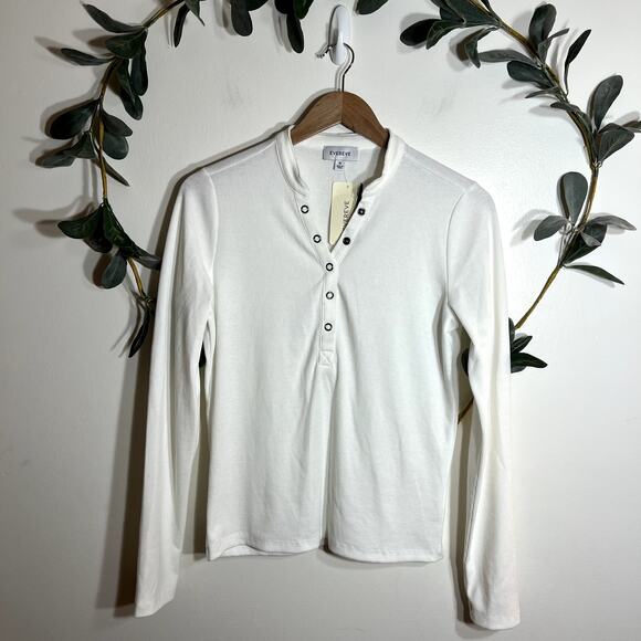 NWT EVEREVE White Ribbed Henley - Picture 1 of 4